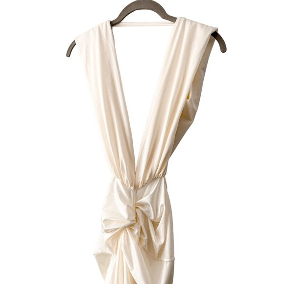 Baobab Mia Plunge V-Neck Gathered Midi Sheath Dress, NWT Ivory - Picture 8 of 16